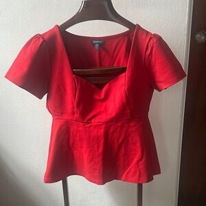 Modcloth Vibrant Red Peplum Blouse